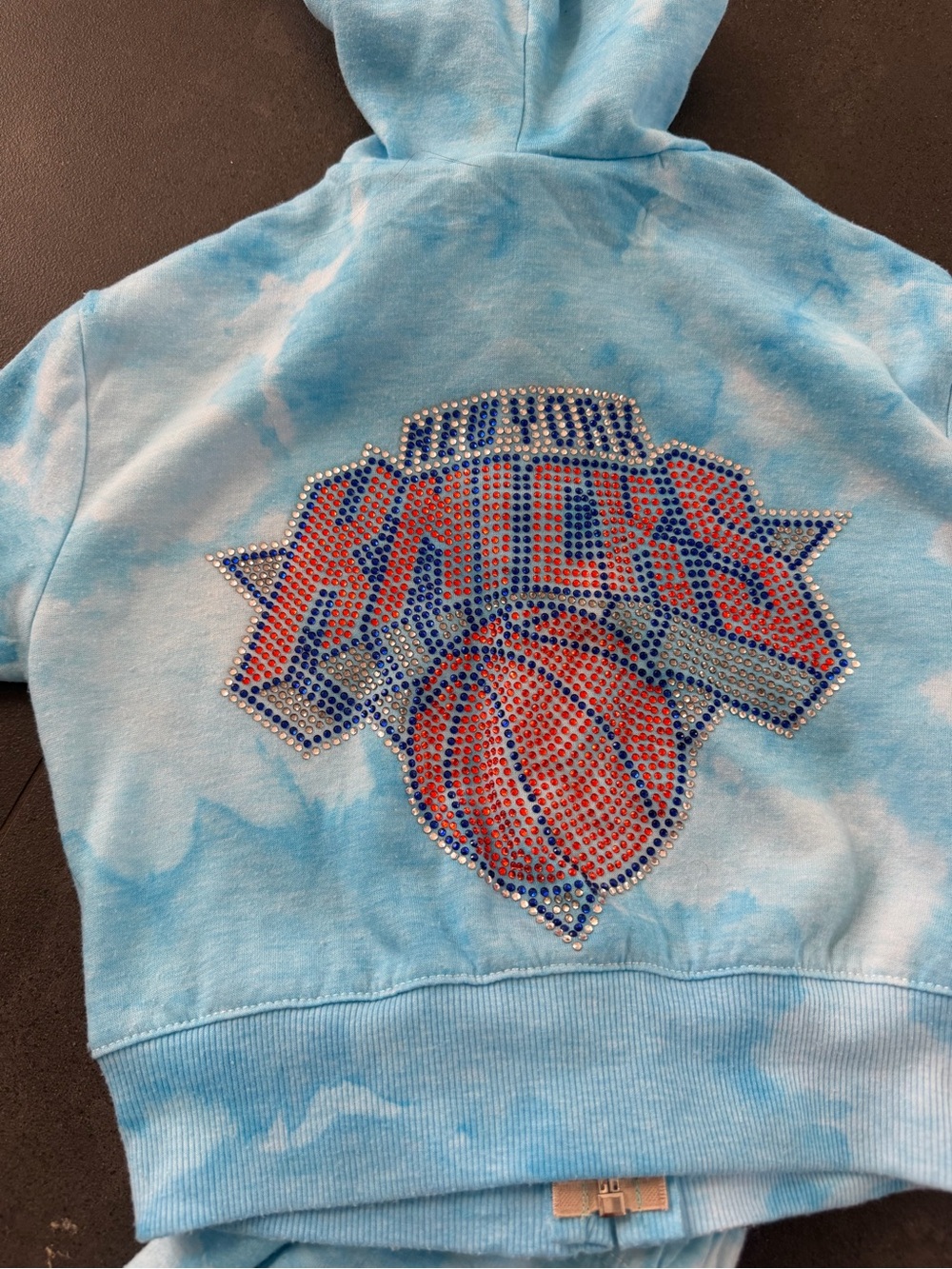 Light Blue Knicks- Kids Matching Hoodie Set with Rhinestone Basketball Motif